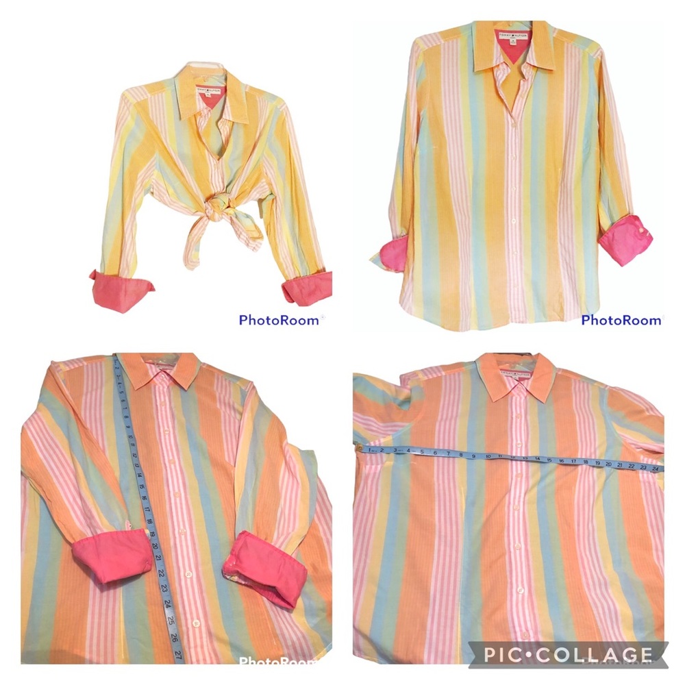 Vintage  Hilfiger 2004  cotton pastel striped long sleeve contrast flip cuff top